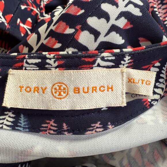 Tory Burch Printed Long Sleeve Dress Navy Multicolor Size XL V-Neck Boho Shift - Picture 3 of 14